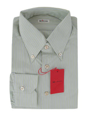 Kiton Light Green Striped Cotton Shirt - Slim - 15.5/39 - (KT1114239)