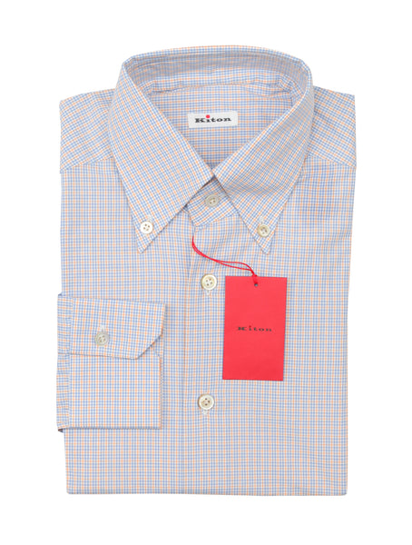Kiton Orange Micro-Check Cotton Shirt - Slim - (KT0629225) - Parent