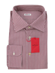 $600 Kiton Red Micro-Check Cotton Shirt - Slim - 18/45 - (KT125251)