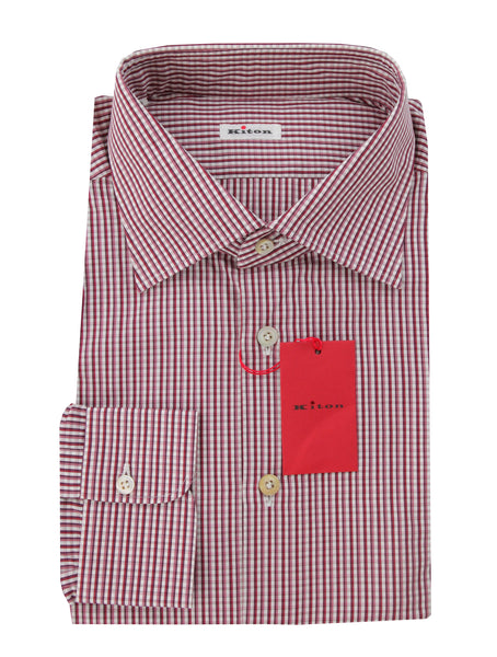 $600 Kiton Red Micro-Check Cotton Shirt - Slim - (KT125251) - Parent