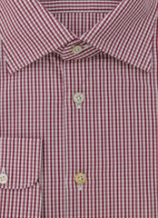 $600 Kiton Red Micro-Check Cotton Shirt - Slim - (KT125251) - Parent
