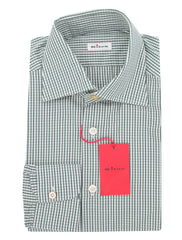 $600 Kiton Green Check Cotton Shirt - Slim - 15.5/39 - (KT912268)