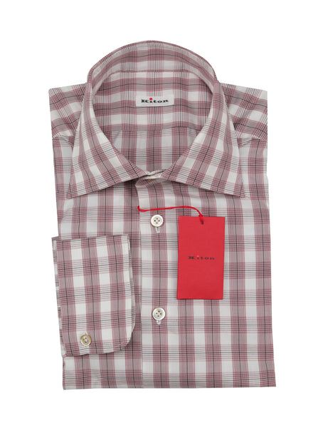Kiton Burgundy Red Plaid Cotton Shirt - Slim - (KT221236) - Parent