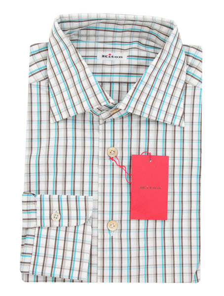 Kiton Brown Plaid Cotton Shirt - Slim - (KT12122326) - Parent