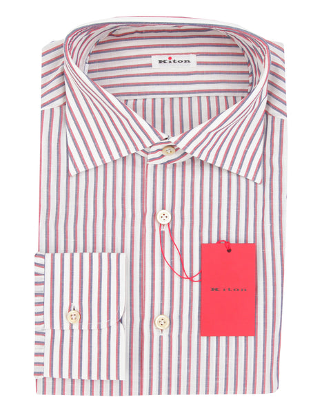 Kiton Red Striped Cotton Blend Shirt - Slim - (KT12122320) - Parent