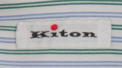 $600 Kiton Green Striped Cotton Shirt - Slim - (KT314266) - Parent