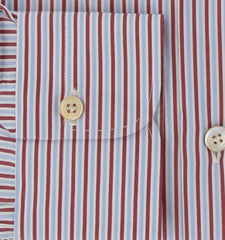 $600 Kiton Burgundy Red Striped Cotton Shirt - Slim - (KT3112511) - Parent