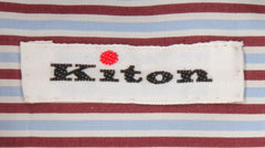 $600 Kiton Burgundy Red Striped Cotton Shirt - Slim - (KT3112511) - Parent