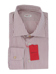 $600 Kiton Burgundy Red Striped Cotton Shirt - Slim - 18/45 - (KT3112510)