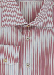 $600 Kiton Burgundy Red Striped Cotton Shirt - Slim - (KT3112510) - Parent