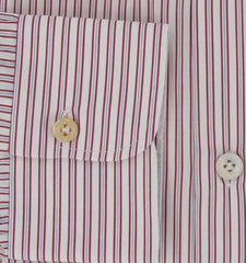 $600 Kiton Burgundy Red Striped Cotton Shirt - Slim - (KT3112510) - Parent