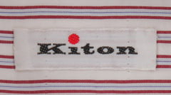 $600 Kiton Burgundy Red Striped Cotton Shirt - Slim - (KT3112510) - Parent