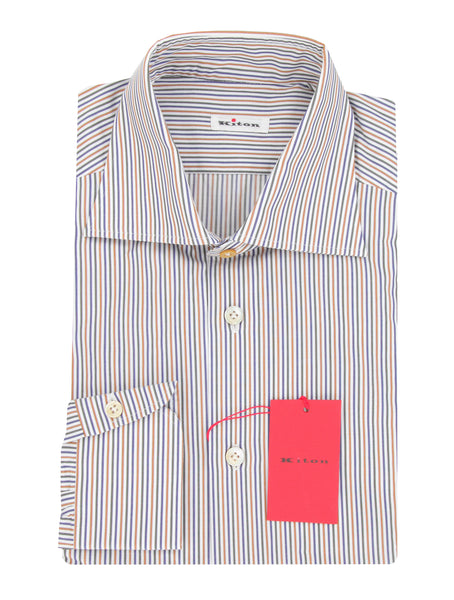 Kiton Blue Striped Cotton Shirt - Slim - (KT11302321) - Parent