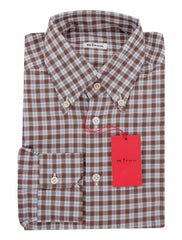 $600 Kiton Brown Plaid Cotton Shirt - Slim - 15.75/40 - (KT9122610)