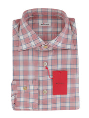 $600 Kiton Red Check Cotton Shirt - Slim - (KT3112514) - Parent