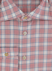 $600 Kiton Red Check Cotton Shirt - Slim - (KT3112514) - Parent