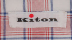 $600 Kiton Red Check Cotton Shirt - Slim - (KT3112514) - Parent