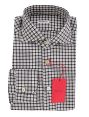 $600 Kiton Black Plaid Flannel Shirt - Slim - M US/M EU - (KT916269)