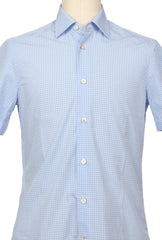 $600 Kiton Light Blue Check Cotton Shirt - Slim - (KT912263) - Parent
