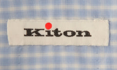 $600 Kiton Light Blue Check Cotton Shirt - Slim - (KT912263) - Parent