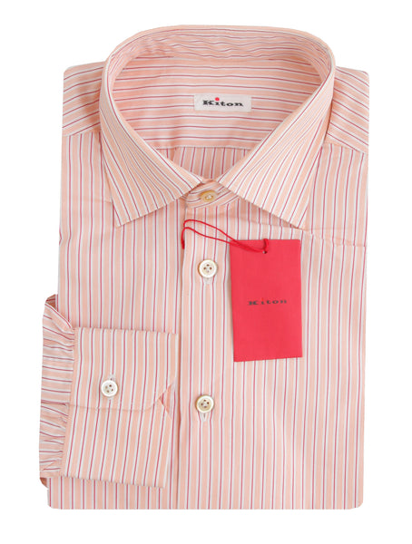 Kiton Orange Striped Cotton Shirt - Slim - (KT12122333) - Parent
