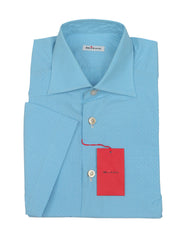 Kiton Light Blue Polka Dot Cotton Shirt - Slim - (KT413237) - Parent