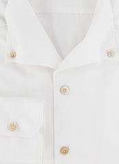$800 Kiton White Solid Cotton Shirt - Slim - (KT4420263) - Parent