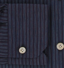 $600 Kiton Dark Blue Striped Cotton Shirt - Slim - (KT9122614) - Parent