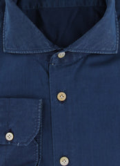 $600 Kiton Blue Solid Cotton Shirt - Extra Slim - (KT314267) - Parent