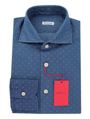$600 Kiton Blue Fancy Cotton Shirt - Slim - 15.5/39 - (KT916268)