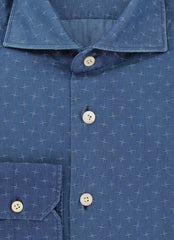 $600 Kiton Blue Fancy Cotton Shirt - Slim - (KT916268) - Parent