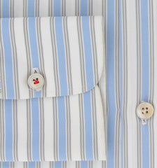 Kiton Light Blue Striped Cotton Shirt - Slim - (KT9122316) - Parent