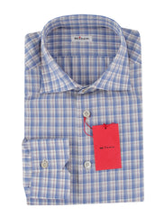 $600 Kiton Blue Plaid Cotton Shirt - Extra Slim - (KT314263) - Parent