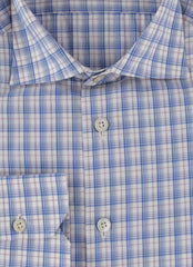 $600 Kiton Blue Plaid Cotton Shirt - Extra Slim - (KT314263) - Parent