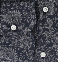 $600 Kiton Dark Blue Floral Linen Shirt - Slim - (KT916265) - Parent