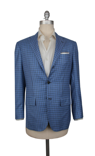 Kiton Blue Cashmere Blend Plaid Sportcoat - (KT1228231) - Parent