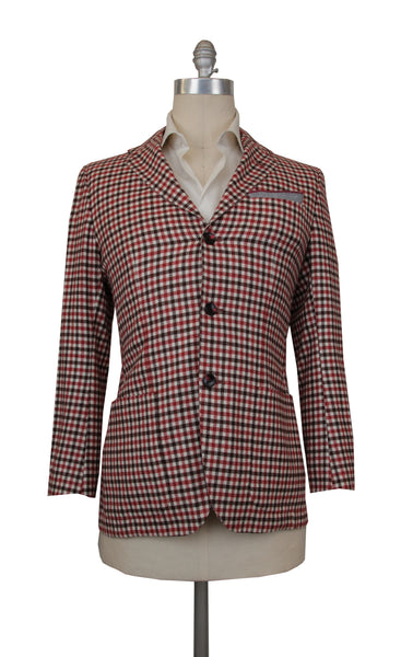 $9000 Kiton Red Cashmere Check Sportcoat - (KT627241) - Parent