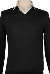 Kiton Charcoal Gray Silk V-Neck Sweater - (KT126225) - Parent