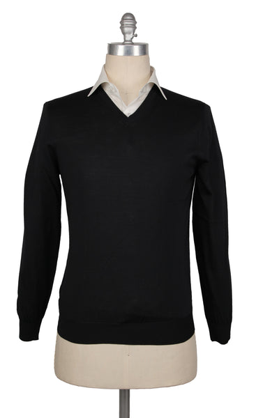 Kiton Black Silk V-Neck Sweater - (KT126226) - Parent