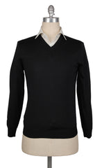 Kiton Black Silk V-Neck Sweater - (KT126226) - Parent