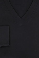 Kiton Black Silk V-Neck Sweater - (KT126226) - Parent