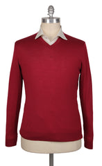 Kiton Red Wool V-Neck Sweater - (KT126222) - Parent