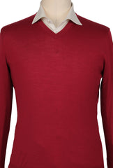 Kiton Red Wool V-Neck Sweater - (KT126222) - Parent