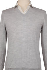 Kiton Light Gray Wool V-Neck Sweater - (KT126221) - Parent