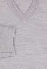 Kiton Light Gray Wool V-Neck Sweater - (KT126221) - Parent