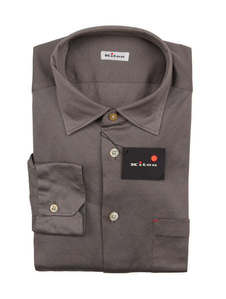 Kiton Dark Gray Solid Cotton Shirt - Slim - (KT118226) - Parent