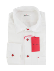 $800 Kiton White Solid Cotton Shirt - Slim - (KT4420262) - Parent