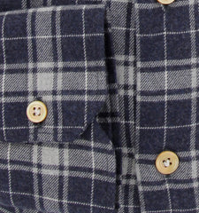 $600 Kiton Dark Blue Plaid Flannel Shirt - Slim - (KT9162610) - Parent