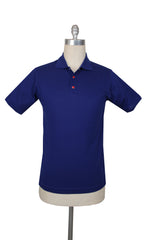 $995 Kiton Blue Solid Cotton Polo - (KT726254) - Parent