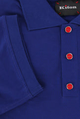 $995 Kiton Blue Solid Cotton Polo - (KT726254) - Parent